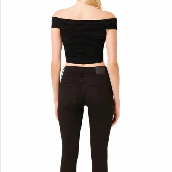 French Connection‎ Odelia Off Shoulder Crop Top, Black, Size Medium, NWT - Picture 3 of 15
